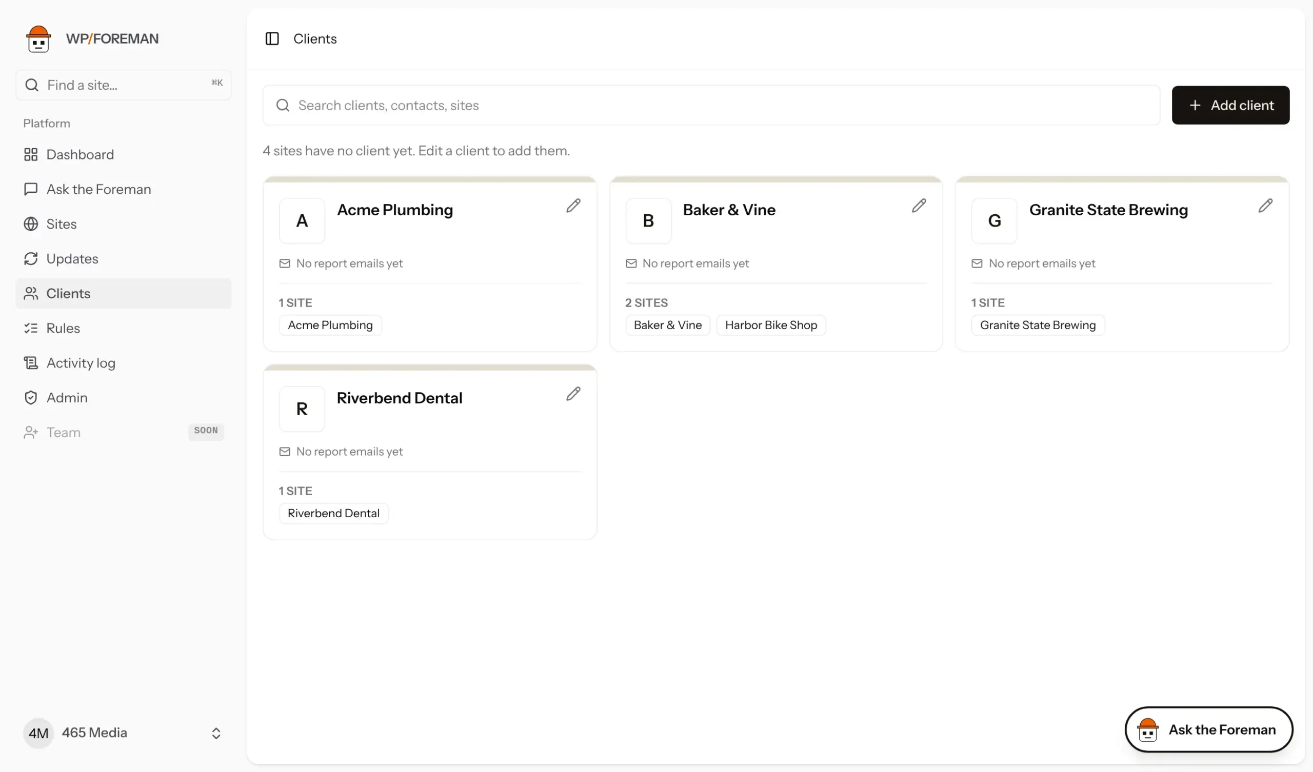 The Clients page