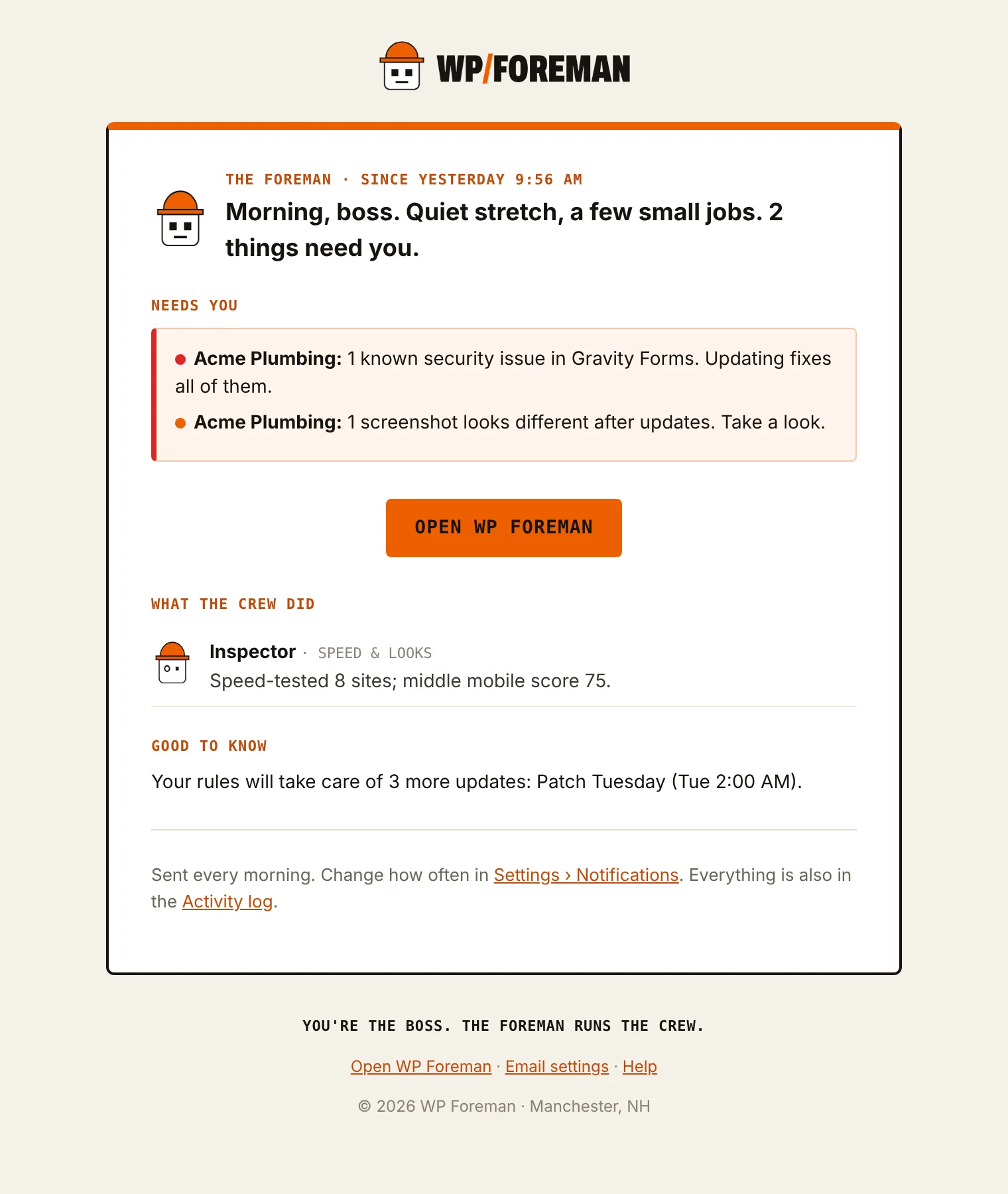 The morning report email