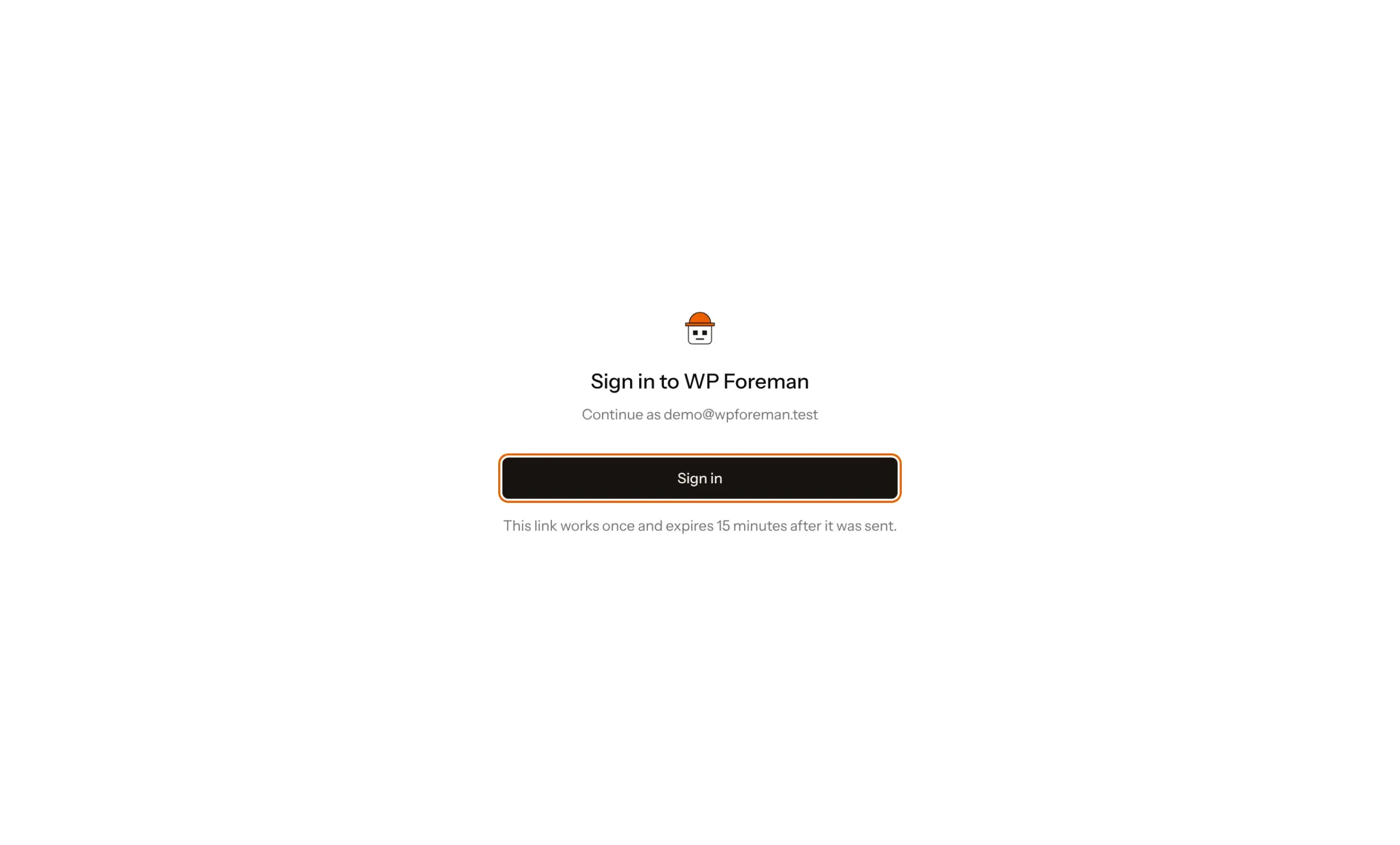 The confirm page with a Sign in button