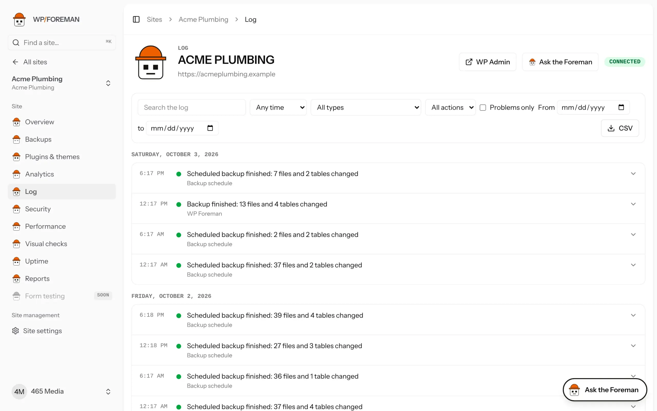 A site’s log